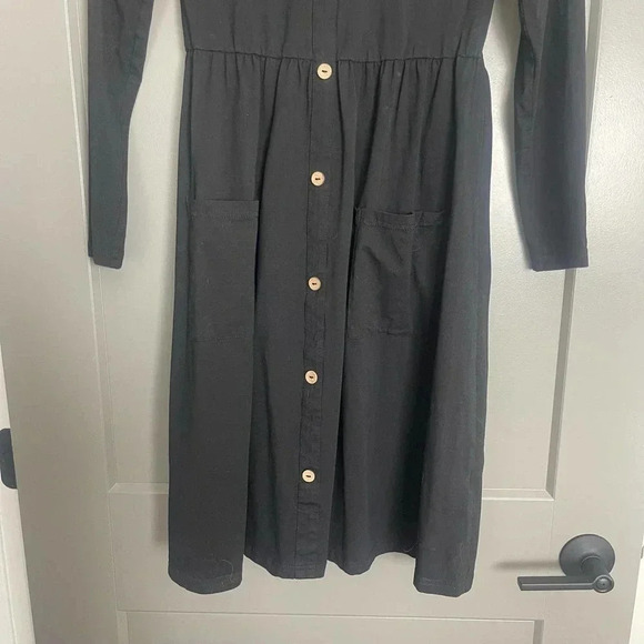 Ouges Womens Stretch Round Neck Long Sleeve Button Front Dress Black Medium - Picture 3 of 9